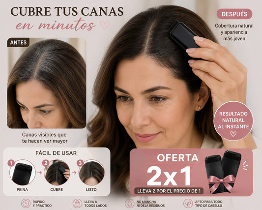 CanasZero™ 2x1 Peina, Cubre y Disimula tus Canas en Minutos