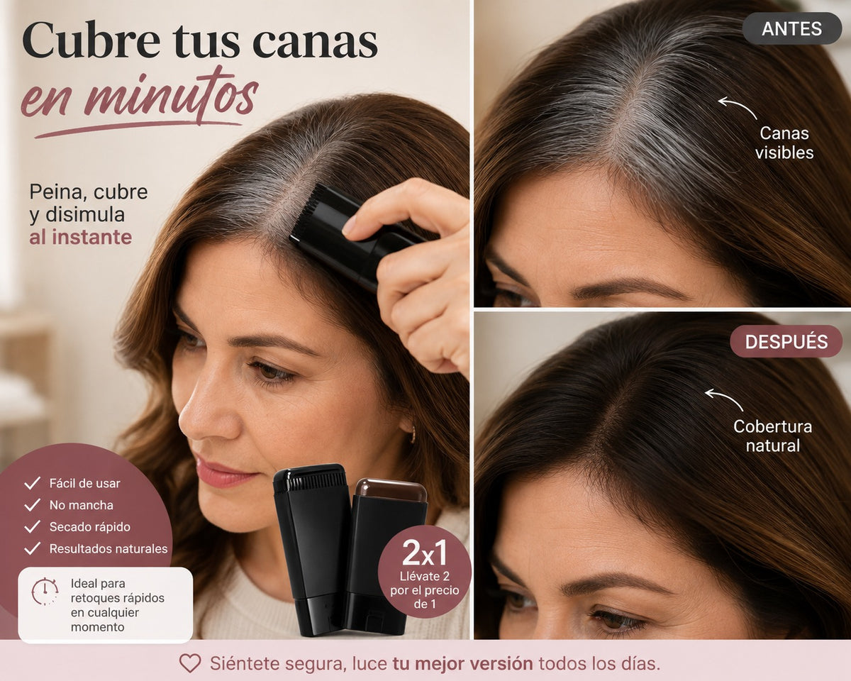 CanasZero™ 2x1 Peina, Cubre y Disimula tus Canas en Minutos
